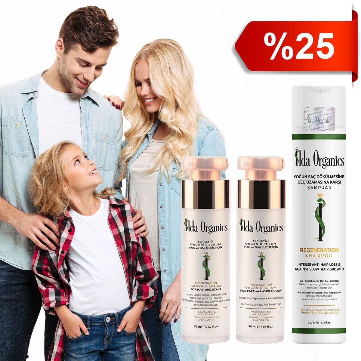 Yoğun Saç Dökülmesine ve Geç Uzamasına Karşı Şampuan & Saç ve Baş Derisi - Yüz ve Tüm Vücut için Serum - 3'lü Set