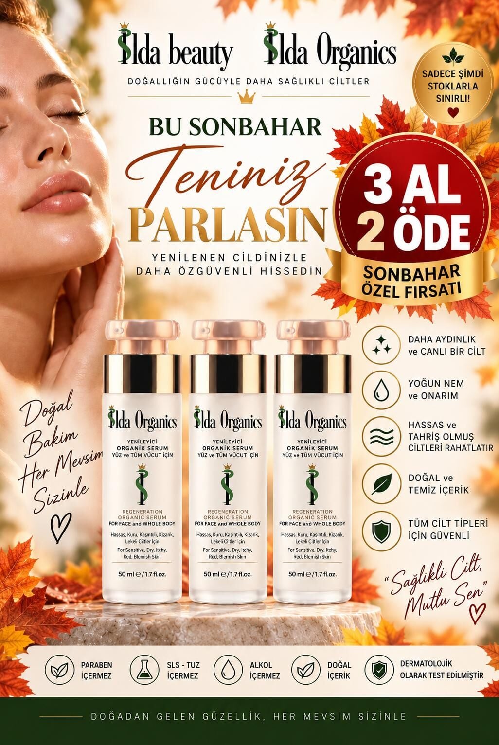 Yenileyici YÜZ ve TÜM VÜCUT Organik Serum - 3'lü Set